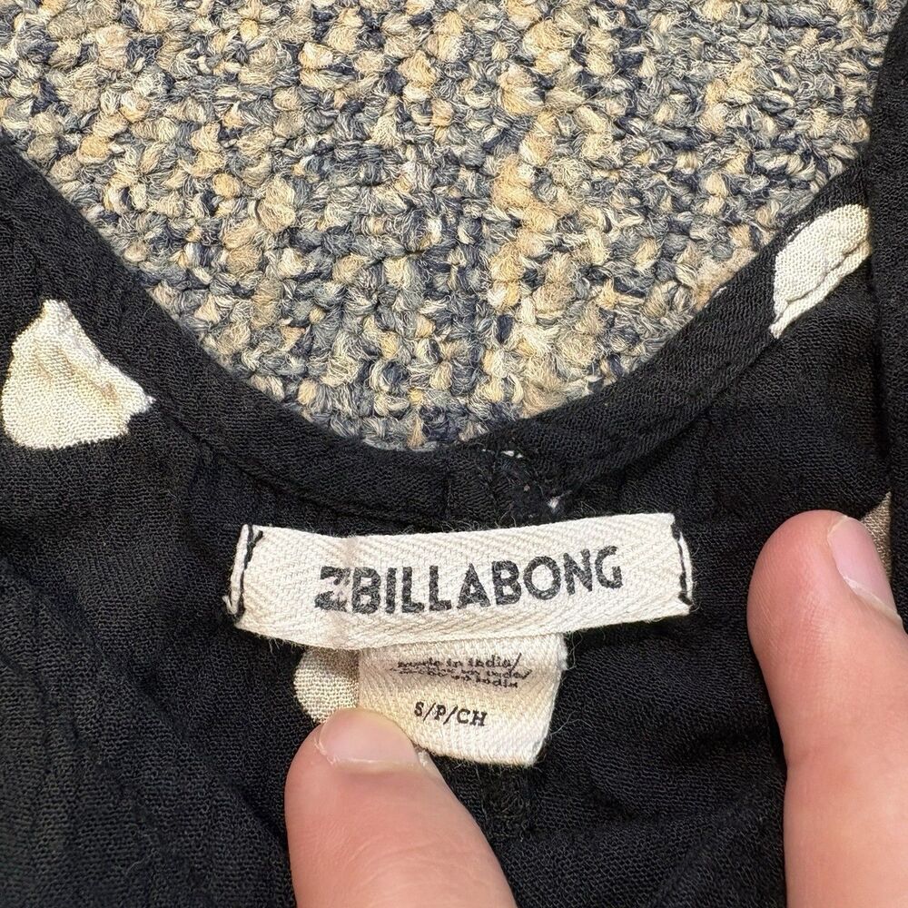 Billabong Mini Slip Dress Womens Small Pullover Logo Scoop Neck Black Polka Dot - Picture 5 of 6